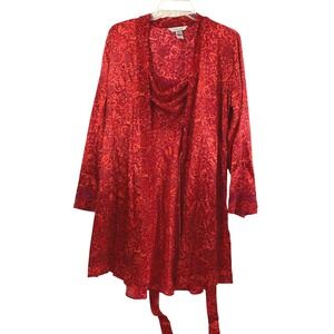 Delicates Satin Robe and Chemise Nightgown Womens Small Red Lingerie Romantic